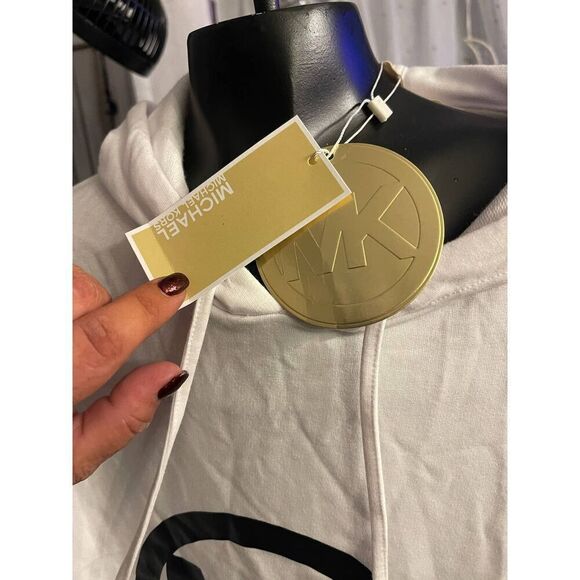 MK Michael kors black/white logo plus size hooded top shirt nwt 1xl - Picture 3 of 6